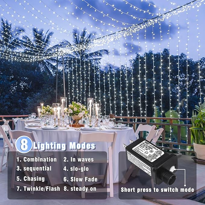 800 LED Christmas Lights Outdoor Indoor, String Lights for Outside with 8 Modes Waterproof, Plug in Twinkle Light Clear Wire for Xmas Tree, Patio, Wedding, Party Decorations, White