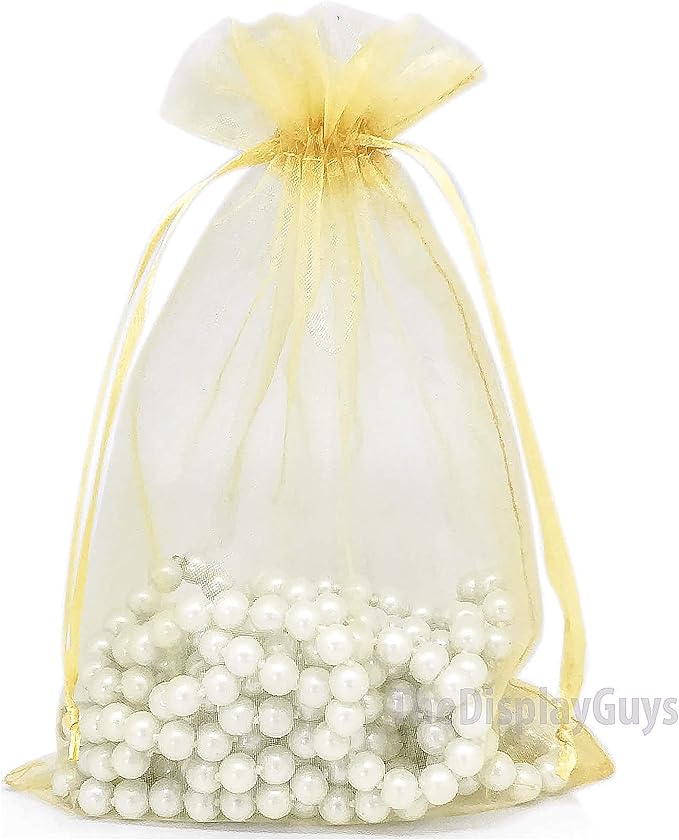 TheDisplayGuys 48-Pack 6x8 Gold Sheer Organza Gift Bags with Drawstring, Goodie Bags for Jewelry, Candy Bags, Treat Bags, Wedding Favors Small Mesh Bags