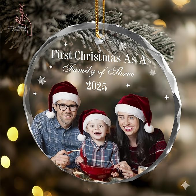 Personalized Crystal Christmas Ornaments with Photo, Custom Christmas Photo Tree Glass Ornaments, Elegant Crystal Keepsake for Family, Couples, Weddings & Christmas 2025 Gifts (#PGO06)