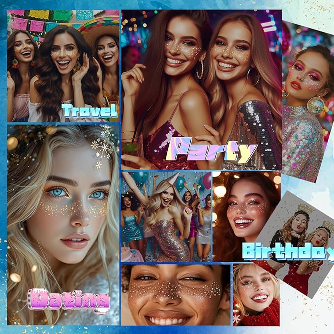 Glitter Freckles, 30 Pcs Sparkle Glitter Freckles Face Tattoo for Women Girls Holographic Temporary Face Tattoos Concert Festival Rave Accessories (Holographic)