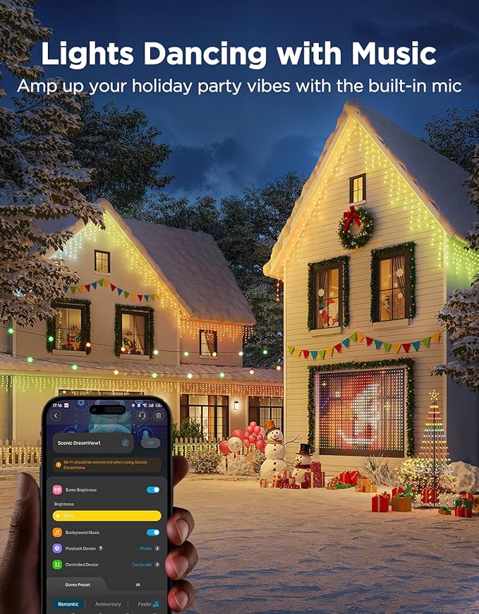 Govee Icicle Lights, Smart RGBIC Christmas Lights for Outside, 33ft with 400 LEDs Icicle Light Outdoor, IP67 Waterproof, Music Sync, Voice Control, 78+ Scene Modes for Halloween Decor