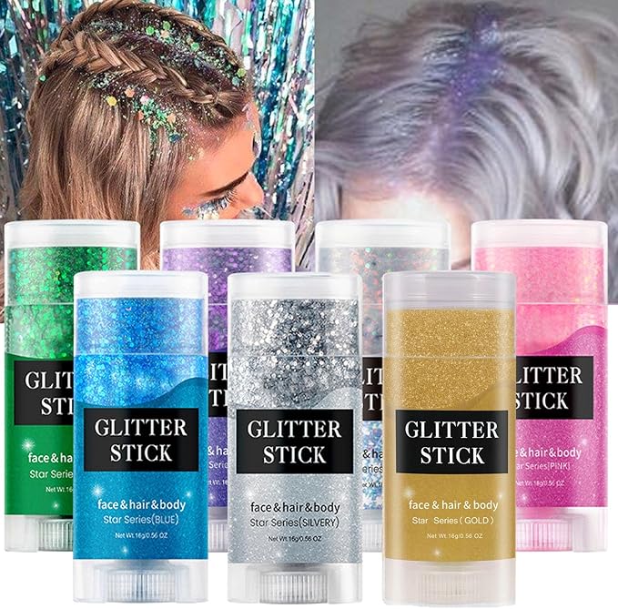 MEICOLY Green Body Glitter Stick,Christmas Hair Glitter Stocking Stuffers for Women Kids,Green Accessories for Spirit Week,Alien Face Glitter,St Patricks Day Accessories,Chunky Glitter for Mardi Gras
