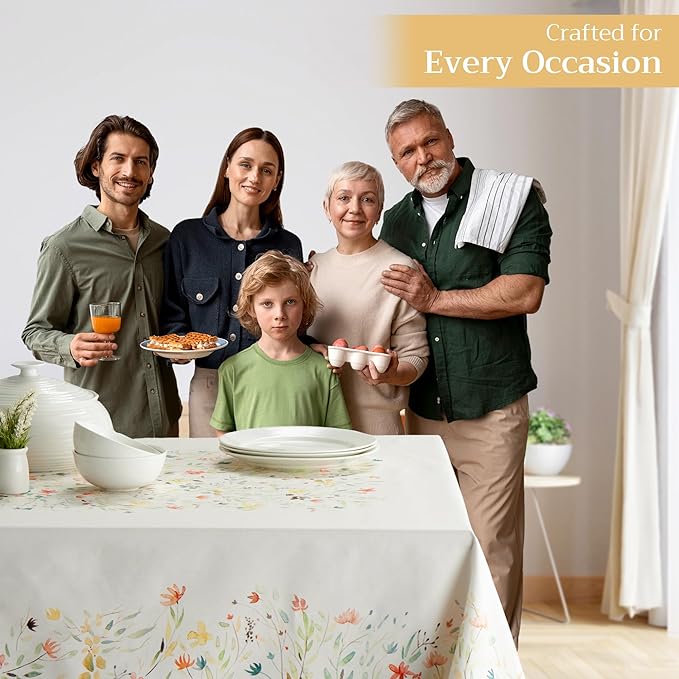 Maison d' Hermine Table Cloth Rectangle Table 100% Cotton 54 x 72 Inches Tablecloth Reusable Decorative Everyday Use for Dining Room, Farmhouse, Home, Party, Festive & Wedding Spring Summer - Colmar