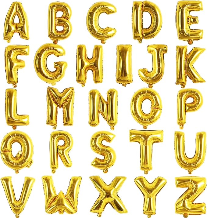 TONIFUL 52 Pcs Letter Balloons 16 Inch Gold Letter A-Z Balloons Custom Phrase Mylar Foil Alphabet DIY Personalized Phrase Banner for Birthday Anniversary Celebration Graduation Party Supplies Decor