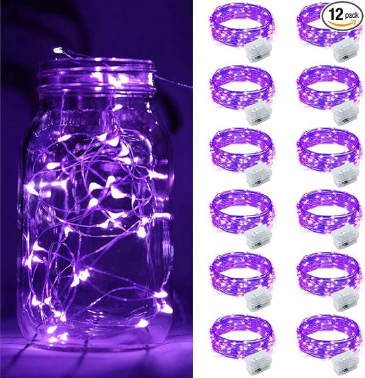 ZGWJ 12 Pack Fairy Lights Battery Operated, 7ft 20 Mini LED Fairy String Lights Silver Wire 3 Modes for DIY, Parties, Wedding, Bedroom, Halloween Christmas Decoration Purple