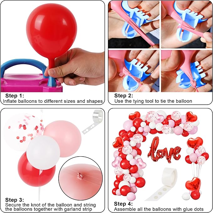 DR.DUDU 263 Pcs Valentines Day Balloon Arch Kit Decorations, Pink/White/Red Balloons Garland Decor with LOVE Heart Balloon Rose Petals for Galentines Day Party Birthday Wedding Proposal Anniversary