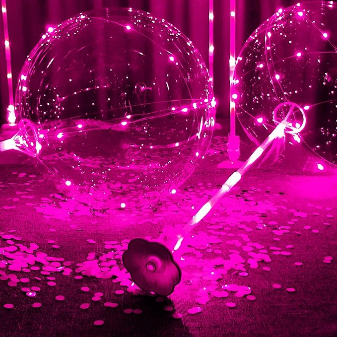Lightsfever Led balloons with sticks and stands and batteries 6pack pink