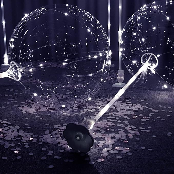 Lightsfever cold white 6pc LED Light up Balloon with sticks, stands and batterys, centerpieces for party no helium required DIY Kit (cold white)