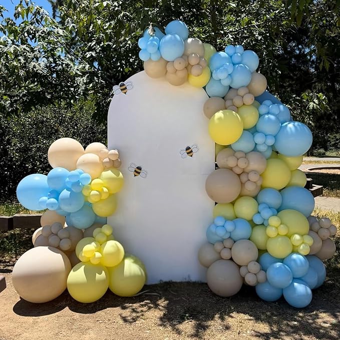 Blue and Yellow Balloons,50PCS 12 Inch Pastel Blue lemon Yellow Sand White Balloons for Birthday Baby Shower Bridal Shower Wedding Party Decorations