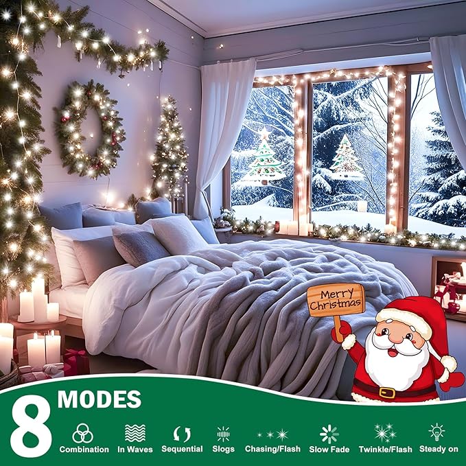 SAUIRS 190FT 500 LED Christmas Lights Outdoor String Lights with 8 Modes Timer Waterproof Fairy Light Plug in for Outside Indoor Party Xmas Palm Tree Yard Wedding Decorations(Cool White)