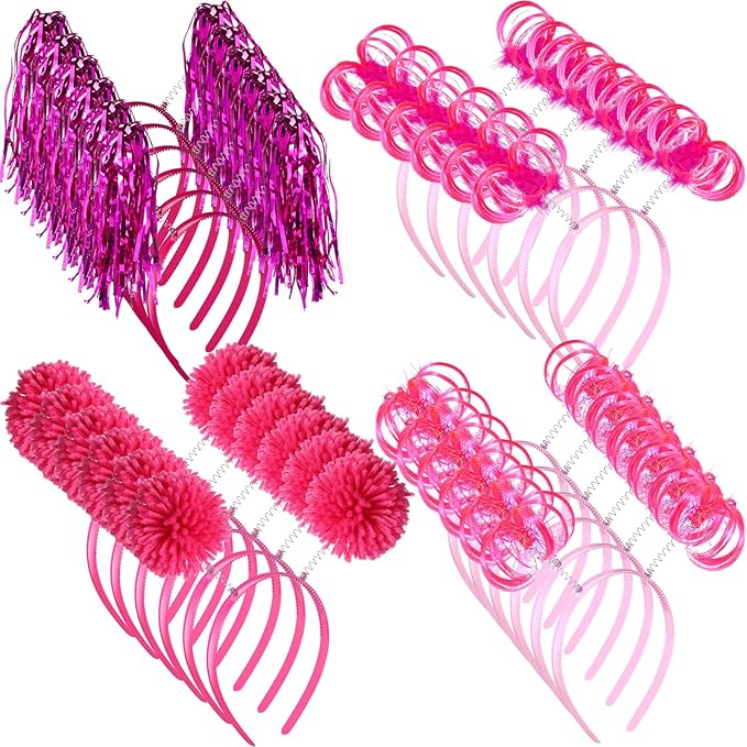 Censen 24 Pcs Pom Pom Headband Tinsel Wrapped Ponytails Head Bopper Costume Headwear Halloween Party Hair Accessories