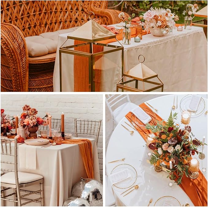 6 Pack Fall Table Runner Orange Cheesecloth 10FT Boho Gauze Fabric Table Runner 35 x 120 Inch Rustic for Thanksgiving Wedding Decor Holiday Party Boho Decoration(Orange)