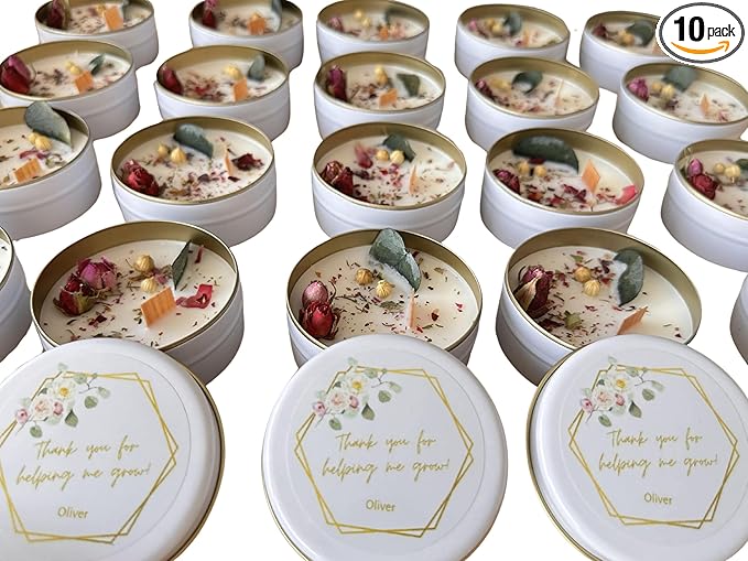 Scented Mixed Flower Candle Favors - Personalized for Weddings, Bridal Showers, Baby Showers, Birthdays, Christmas (10-20-30-40-50-100 PCS in Bulk)