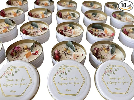 Scented Mixed Flower Candle Favors - Personalized for Weddings, Bridal Showers, Baby Showers, Birthdays, Christmas (10-20-30-40-50-100 PCS in Bulk)