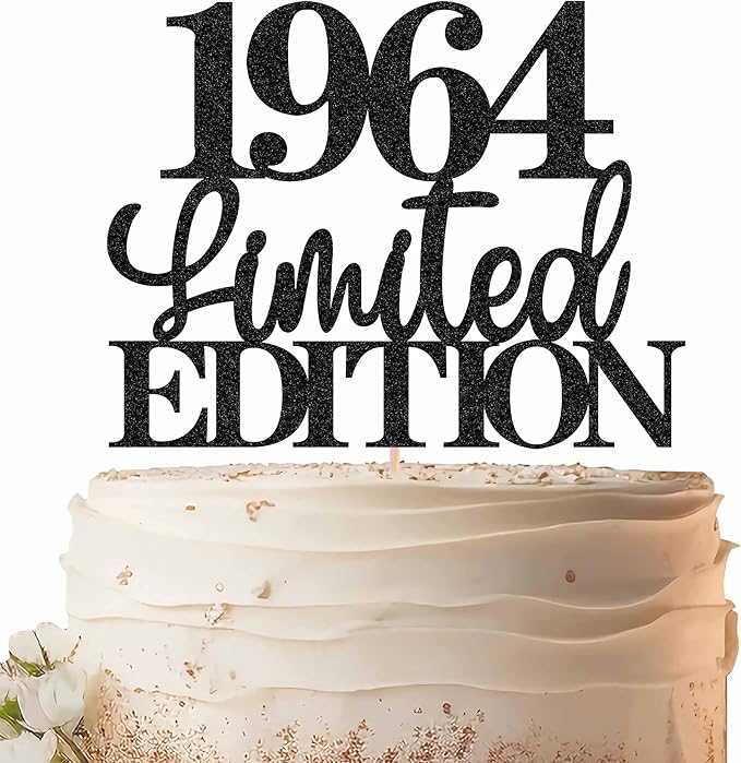 Limited EDITION 1964 Cake Topper - Black Glitter Happy 61st Birthday Party Cake Decoration Supplies, Cheer to 61 Years Cake Bunting Decor for 61st Birthday Party Photo Booth Props