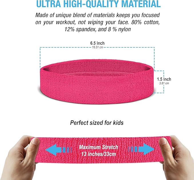 Suddora Toddlers Headbands, Sports Sweatbands for Kids, Non-Slip and Lightweight Fabric Bands for Youth Basketball, Soccer, and Tennis, Moisture-Wicking Bands for Cosplay & Costumes