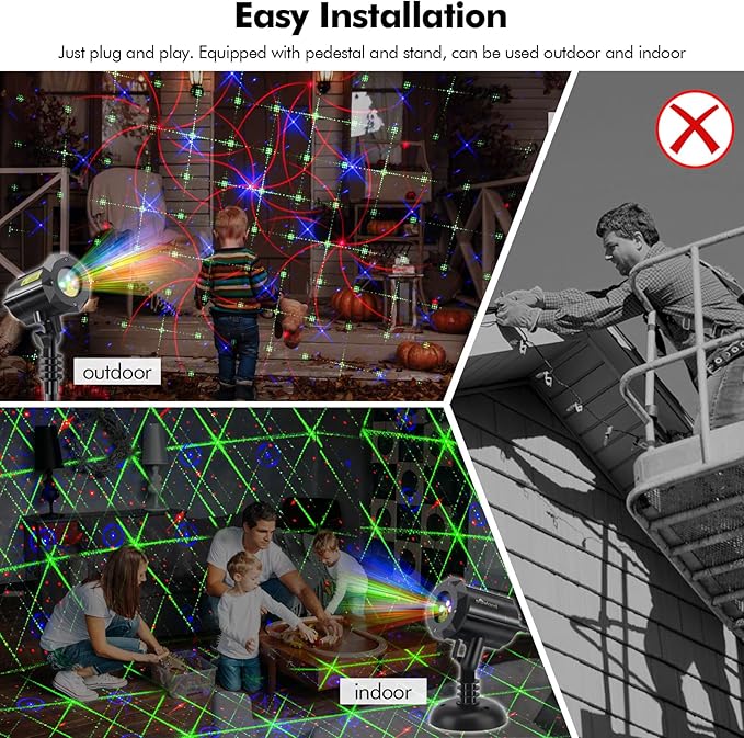 Poeland 8 Patterns Christmas Laser Projector Lights, Outdoor Garden Decorative Lights with Remote Control and Security Lock for Indoor Outdoor Home Garden (Red, Green, Blue)