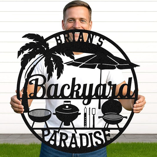 Custom BBQ Grill Metal Sign Personalized Name Wall Art for Outdoor Barbecue Patio Kitchen Backyard Decor Gift for Dad Husband Men Papa Grandpa Father Grilling Enthusiasts Family Lover Funny Gifts 19