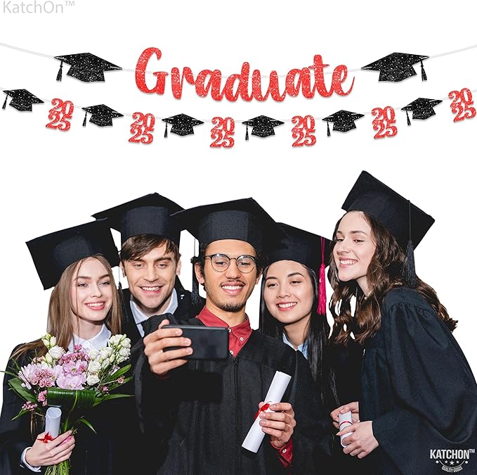 KatchOn, Glitter, Red and Black Graduate Banner - 10 Feet | Congrats Grad Banner for Grad Cap Decorations | Red Graduation Decorations 2025 | Congratulations Decorations | Class of 2025 Decorations