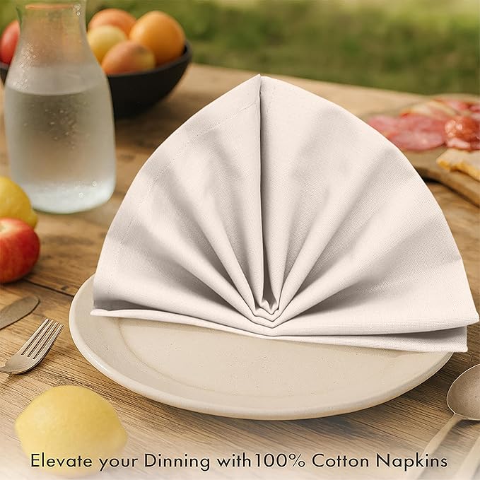 Ruvanti Premium Cloth Napkins Set of 12, 18x18 Inches, 100% Cotton, Washable, Soft & Absorbent, Perfect for Wedding, Christmas, ‎Thanksgiving Dinners - Natural Color