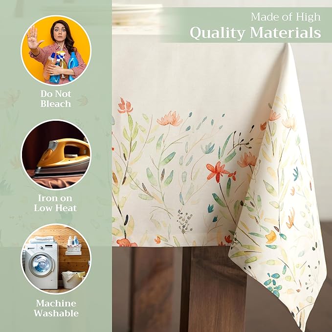 Maison d' Hermine Table Cloth Rectangle Table 100% Cotton 70 x 90 Inches Tablecloth Reusable Decorative Everyday Use for Dining Room, Farmhouse, Home, Party, Festive & Wedding Spring Summer - Colmar