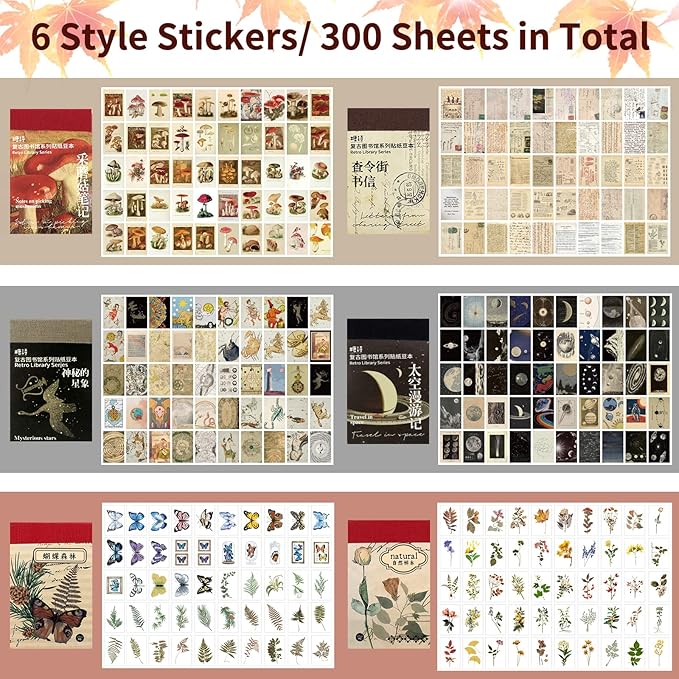 600 Pieces Washi Sticker Set, 12 Set Scrapbooking Diary Planner Album Diary Notebook, Scrapbooking Sticker Journaling Supplies for DIY Arts and Crafts Card Making Laptop Decoration