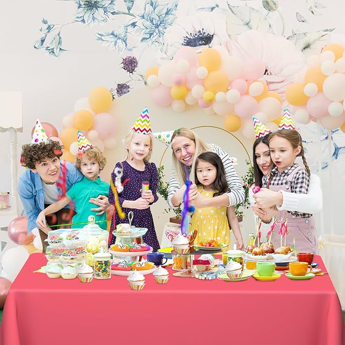 WNINK 4 Pack Red Tablecloths 54" x 108" Disposable Rectangular Plastic Table Covers for Baby Showers, Weddings, Birthdays, Parties