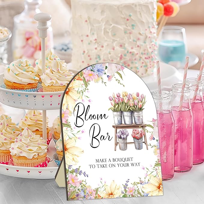 Flower Bouquet Bar Wooden Signs, Floral Welcome Table Sign for Baby Shower Bride Shower, Floral Station for Babies Party, Flower Board for Gender Reveal Party, Baby Shower Bouquet Table Sign 8x10 In