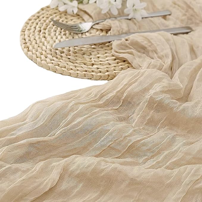 10 Pack 10 Ft Cheesecloth Table Runner Beige Gauze Long Table Runners Boho Gauze Cheese Cloth Table Runner Rustic Sheer Runner for Wedding Party Table Decor ( 35 x 120 Inch )