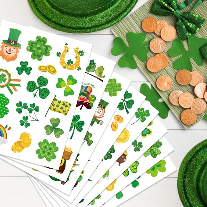 24 St. Patrick's Day Stickers - Four Leaf Clover, Lucky Shamrock Clover, Irish Decor Green Day Stickers for Teens, Girls, Kids, Adults