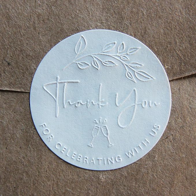 100 x Thank You for Celebrating with Us Stickers – Embossed Gold Wedding Favor Labels for Boxes, Gifts, and Bridal Showers – Elegant Thank You Tags – 1.6 Inch
