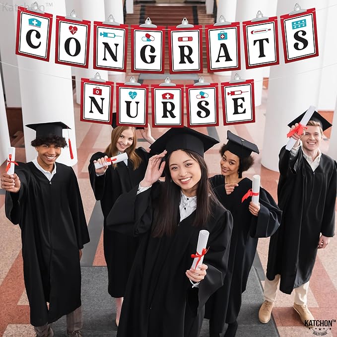 KatchOn, Congrats Nurse Garland - Large 10 Feet | Congrats Banner, Grad Party Decor | Graduation decorations 2025 Nurse Graduation Party Decorations | nurse graduation decorations