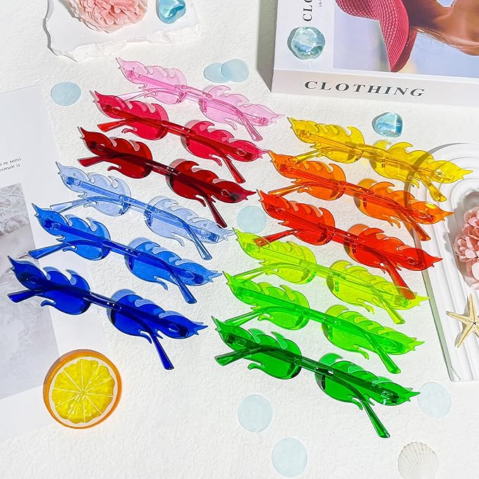 Pibupibu 24 Pack Star/Heart/Butterfly/Flame Sunglasses Bulk, Rimless Fun Colorful Sunglasses for Women Party Favors