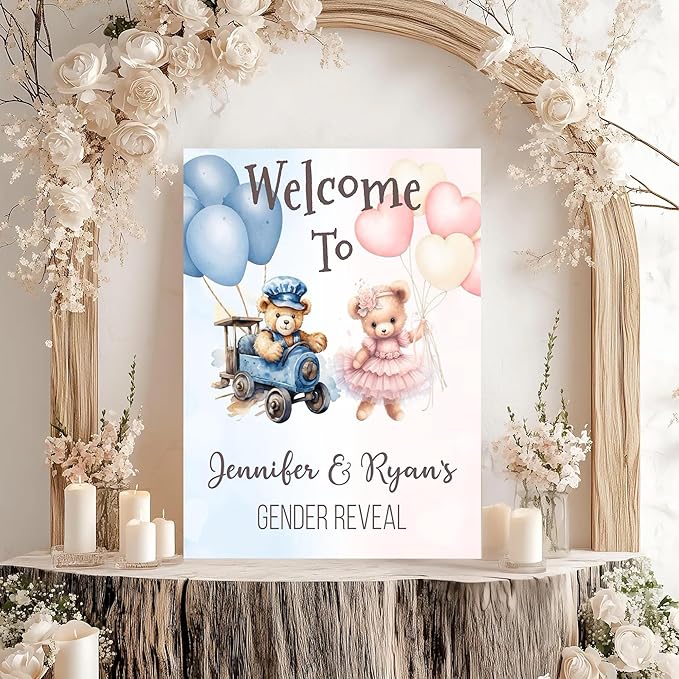 Gender Reveal Welcome Sign – Teddy Bear Balloon Theme,Personalized Teddy Bear Gender Reveal Welcome Sign, He or She Yard Sign, Boy or Girl Gender Reveal Sign, We Can Bearly Wait Gender Reveal .4