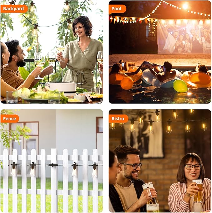 Kawaya Outdoor Lights String LED Patio Lights: 150FT Waterproof Commercial Grade Vintage String Lights for Outside - 72+3 Shatterproof ST38 Edison Bulbs for Porch Bistro Backyard Cafe (75FTx2)