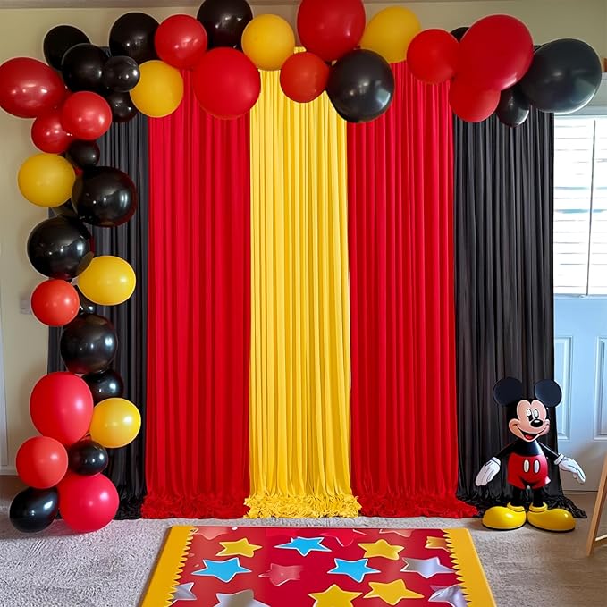 Red Black Yellow Backdrop Curtains Birthday Party Decorations Curtain Backdrop for Baby Shower Festival Decor 10×7ft