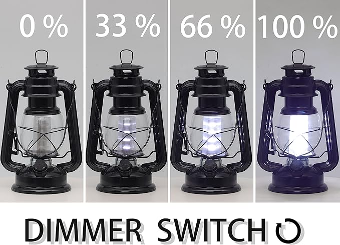 YAKii LED Vintage Lantern Metal Hanging Hurricane 12 LED Dimmer Switch Cold White Battery Operated Power Outage Indoor Camping Lighting Outdoor Brooklyn Decoration(Black)