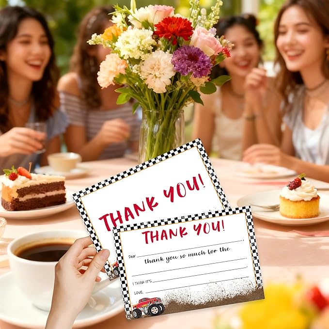 Kids Thank You Card, Truck Theme Thank You Notes, Racing Greeting Card With Envelope, Birthday Wedding Graduation Christmas Party Favors Supplies Decor(20 Pcs)-03