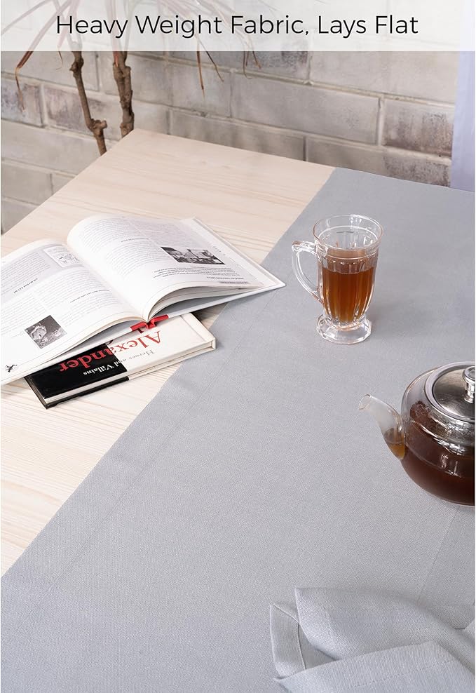 D'Moksha Homes Light Grey Table Runner 14 x 48 Inch - Faux Linen Coffee Table Runner - Wrinkle Resistant, Machine Washable Ideal for Dresser, Thanksgiving, Holiday - 100% Recycled Fabric