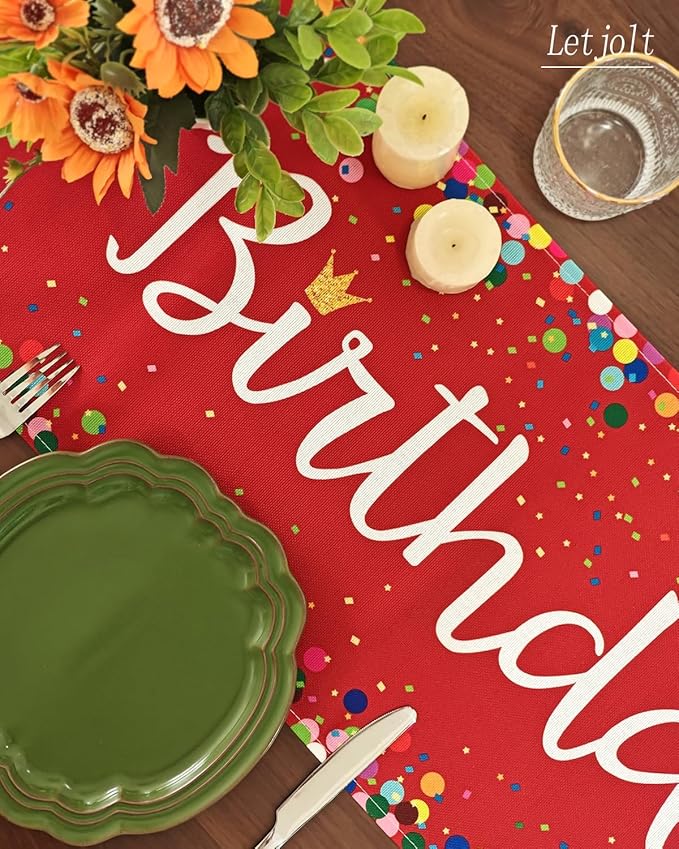 Letjolt Happy Birthday Table Runner 72 Inches Birthday Centerpieces for Tables Birth Day Party Sign Polka Dots Table Decoration, Dark Red