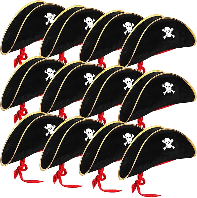 Hsei Halloween Pirate Captain Hat Skull Print Pirate Costume Party Hats Nautical Theme Cosplay Party Favors Supplies
