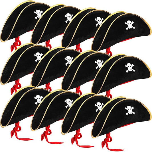 Hsei Halloween Pirate Captain Hat Skull Print Pirate Costume Party Hats Nautical Theme Cosplay Party Favors Supplies