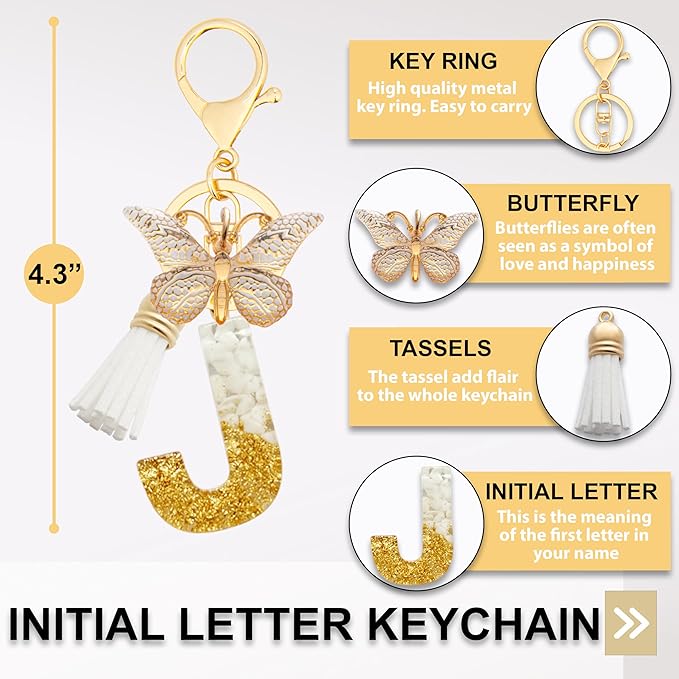 Initial Letter Keychain, Butterfly Keychain Cute Resin, Initial Keychain Backpack Charms, Key chain for Women, Girls