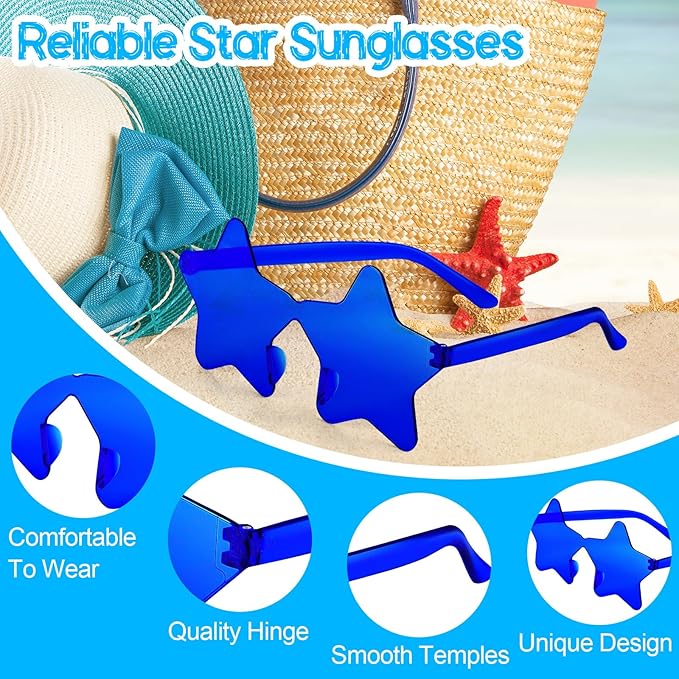 PLULON 40 Pairs Navy Blue Star Sunglasses Rimless Star Shape Sunglasses Party Star Glasses Bulk Bachelorette Sunglasses Star Party Favors for Birthday Beach Kids Adult