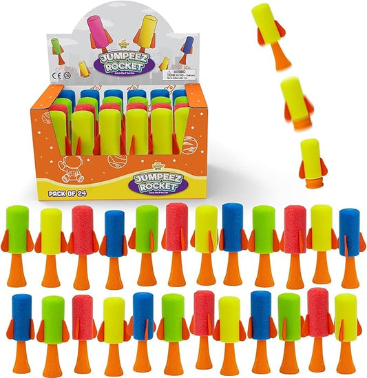 IPIDIPI TOYS Jumpeez Jumping Rocket Poppers – 24-Pack Spring Launcher Toys for Kids – Ideal Stocking Stuffers for Kids, Birthday Party Favors, Goodie Bag School Prizes for Boys & Girls
