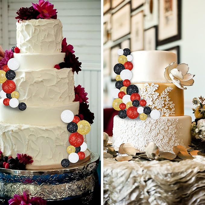 BEISHIDA 40 Pcs Foam Ball Cake Toppers with Sticks Mini Cake Decorations for Birthdays, Weddings, Baby Showers, DIY Baking Supplies, Anniversary Party (Red, Black, White，Gold)