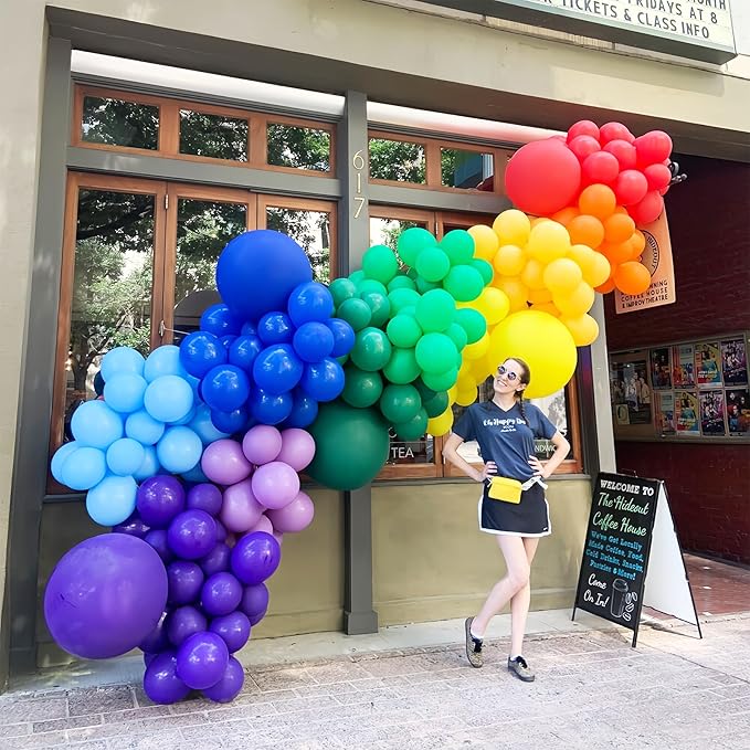 98pack Rainbow Balloons Different Size 18/12/10/5 Inch Rainbow Colorful Balloon Garland Arch Kit for Graduation, Wedding, Birthday, New Year, Anniversary Party Decorations