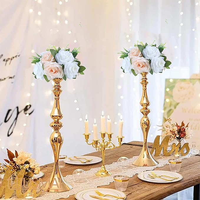 Artificial Flowers Ball 4 Pcs Champagne White Flowers Wedding Table Centerpiece Table Decorations Flower Arrangement for Table Flowers centerpieces Wedding Flowers Wedding centerpieces