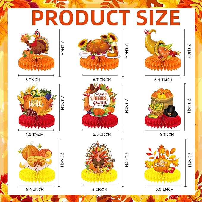 Thanksgiving Table Decorations Centerpieces 9pcs Friendsgiving Table Decorations Fall Centerpieces Turkey Centerpieces for Tables Thanksgiving Honeycomb Table Decorations for Fall Pumpkin Party