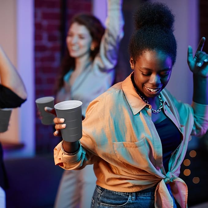 16 oz. Party Cups 'Happy New Year' Champagne Design for Cold Drinks, Durable, Disposable, Recyclable, Made in USA, Gray, 12 Count